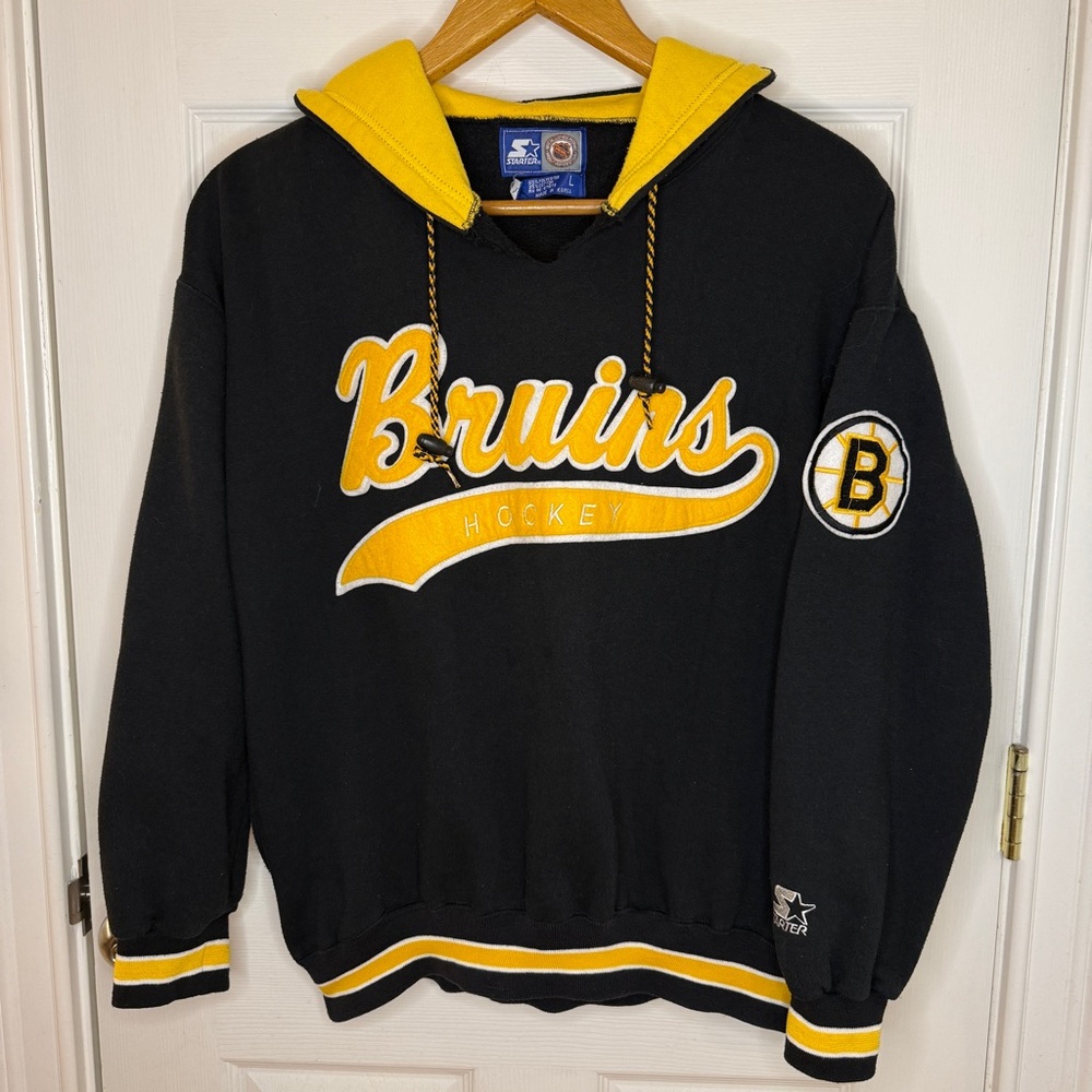 Vintage Boston Bruins Starter Black and Gold Hoodie Felt Graphic Size Large